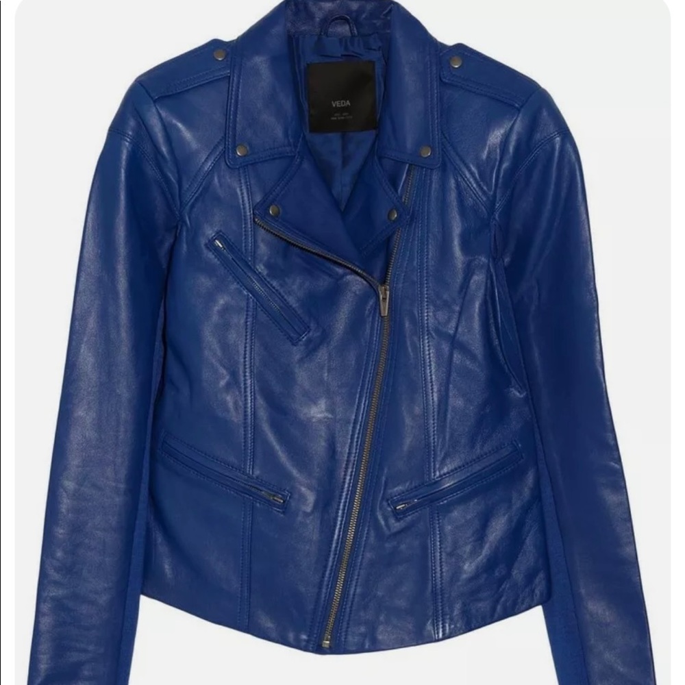 Gorgeous! NWOT 'VEDA' Stunning Bright Blue Leather Jacket!! Size M.